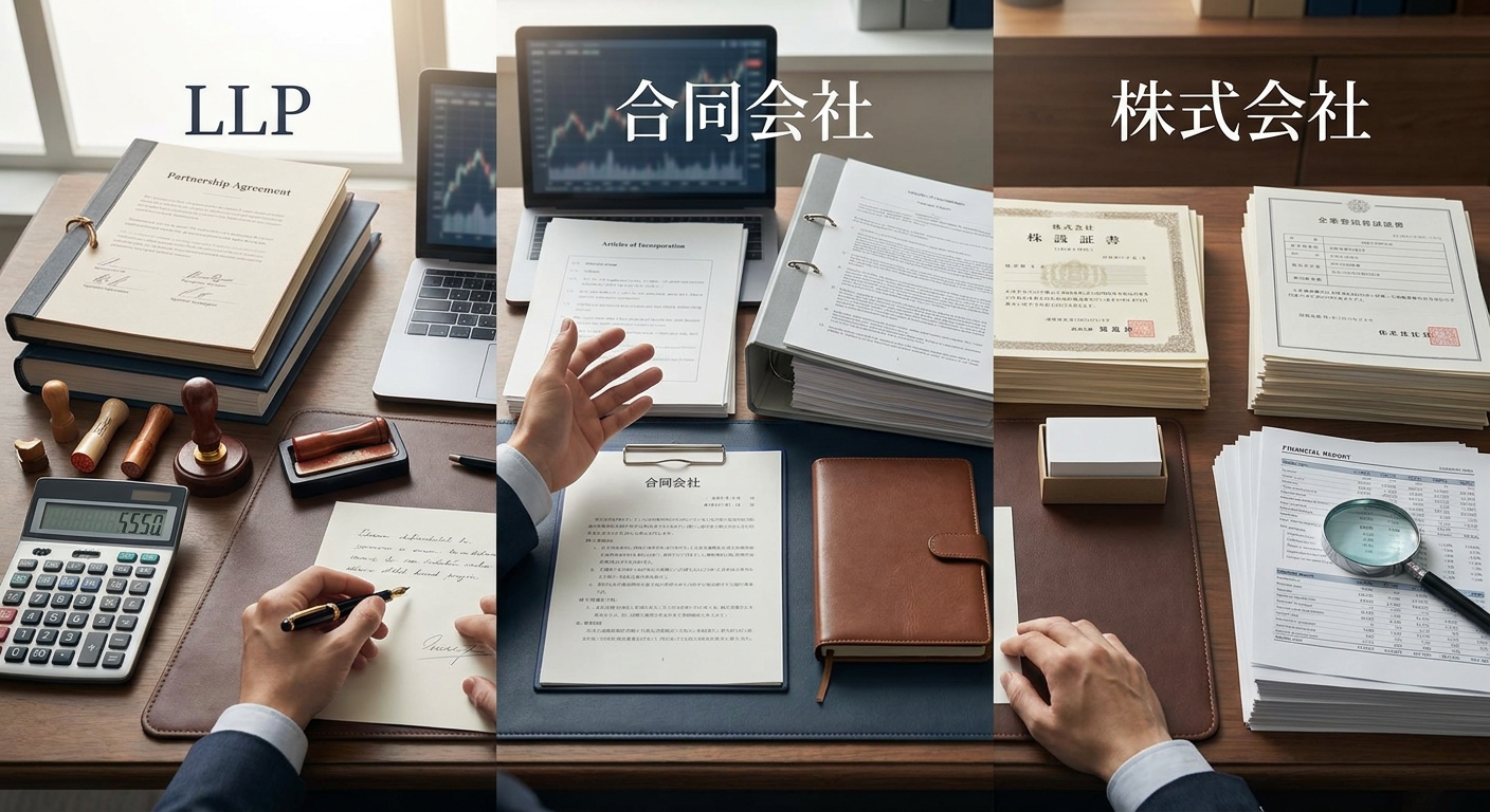 LLP・合同会社・株式会社の比較表
