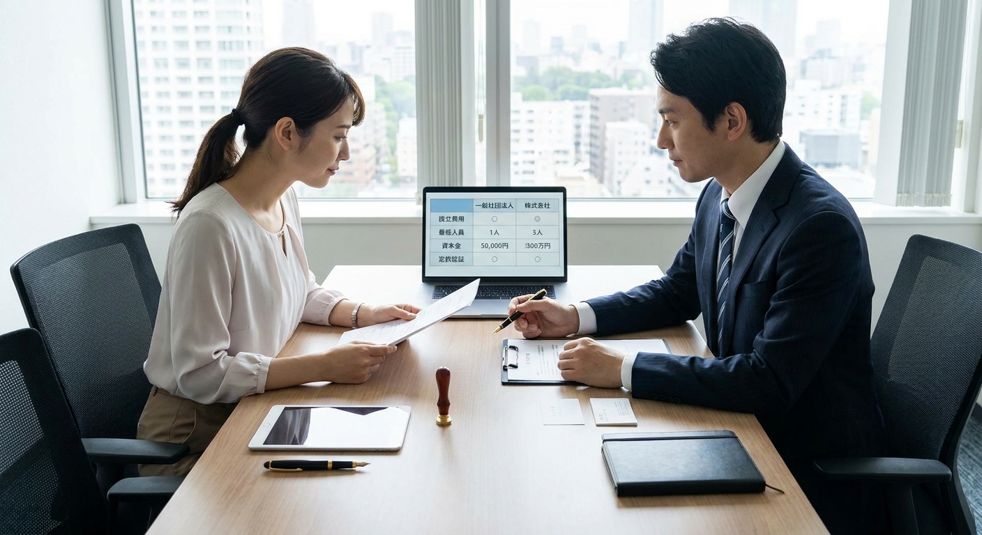 一般社団法人と株式会社の設立コスト・要件の比較表