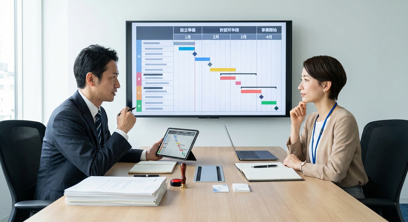 会社設立準備から事業開始までの4ヶ月間のスケジュール・タイムライン