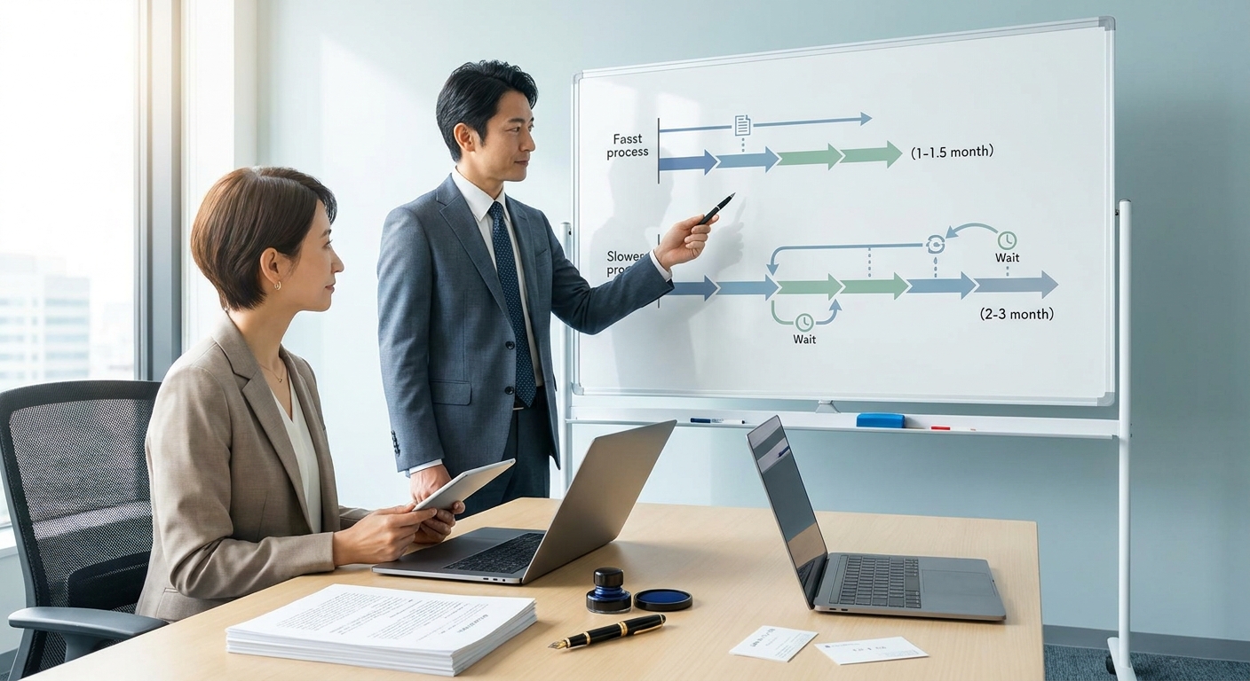 公庫と制度融資の融資実行までのタイムライン比較図