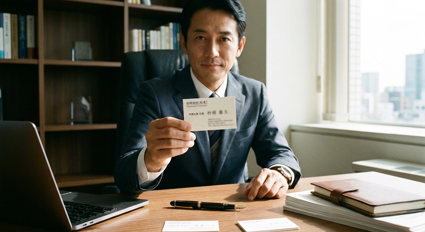 「代表社員 社長」や「代表社員 CEO」と記載された合同会社代表の名刺レイアウトイメージ