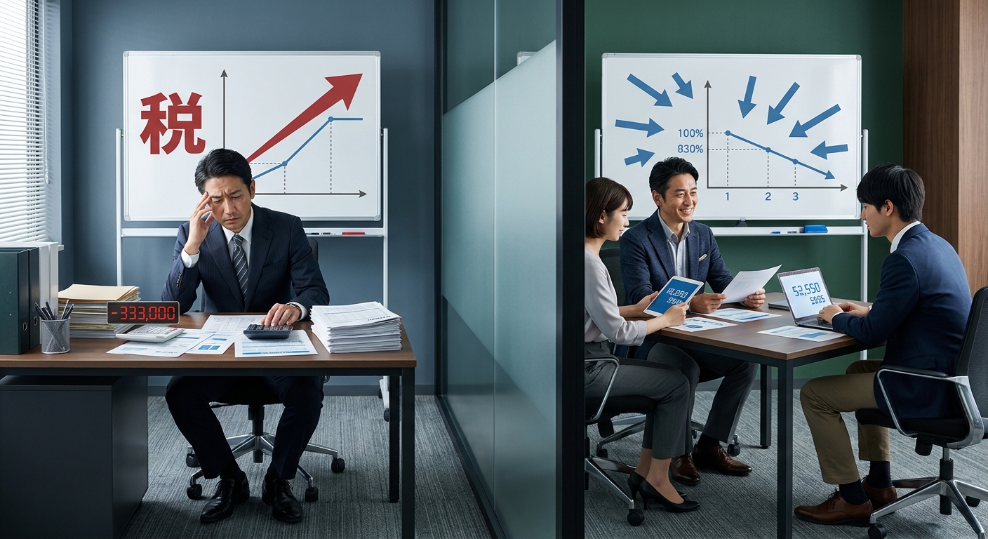 役員報酬による所得分散と税率緩和のイメージ図