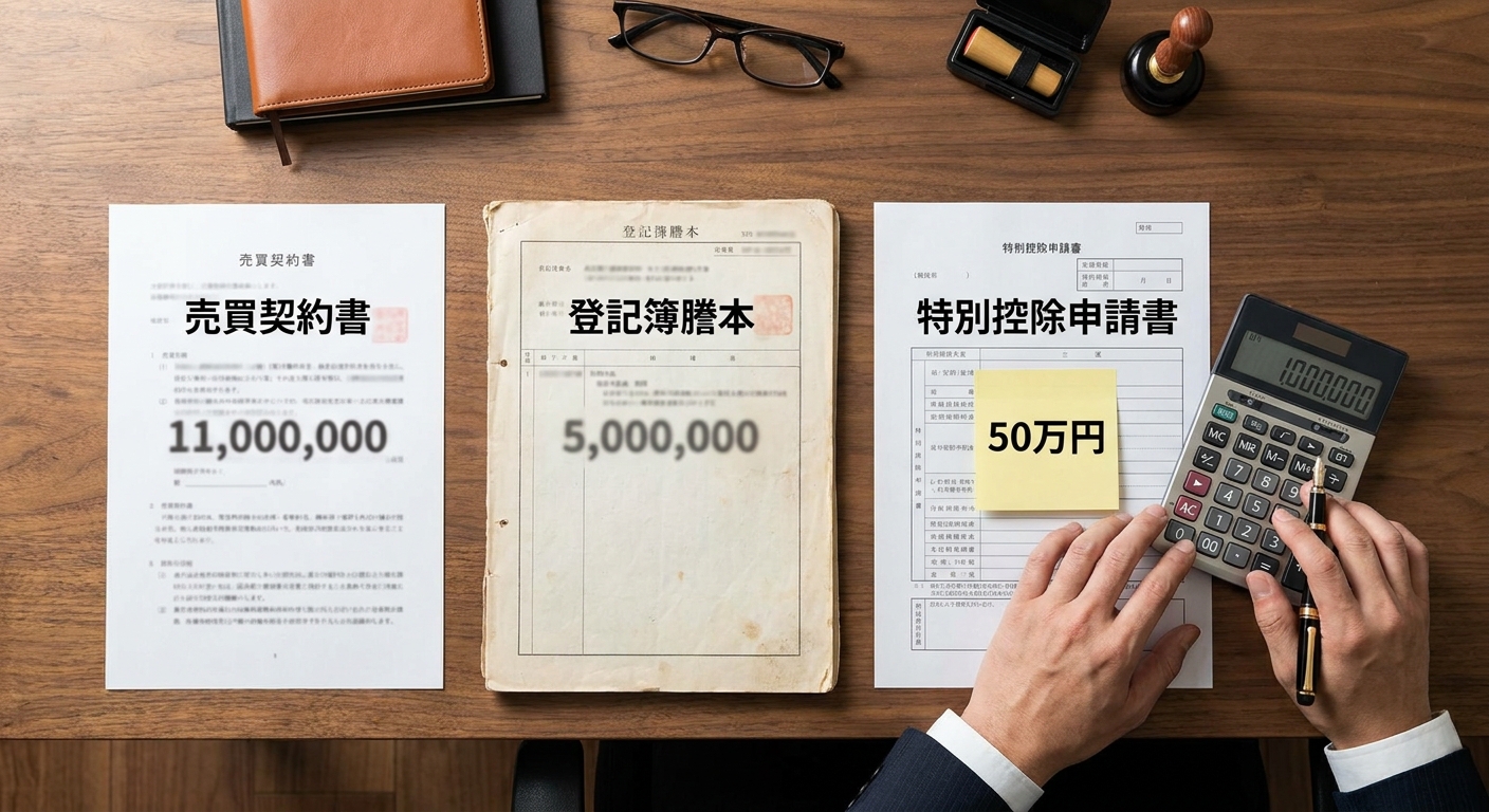 譲渡所得の計算式と50万円特別控除のイメージ図