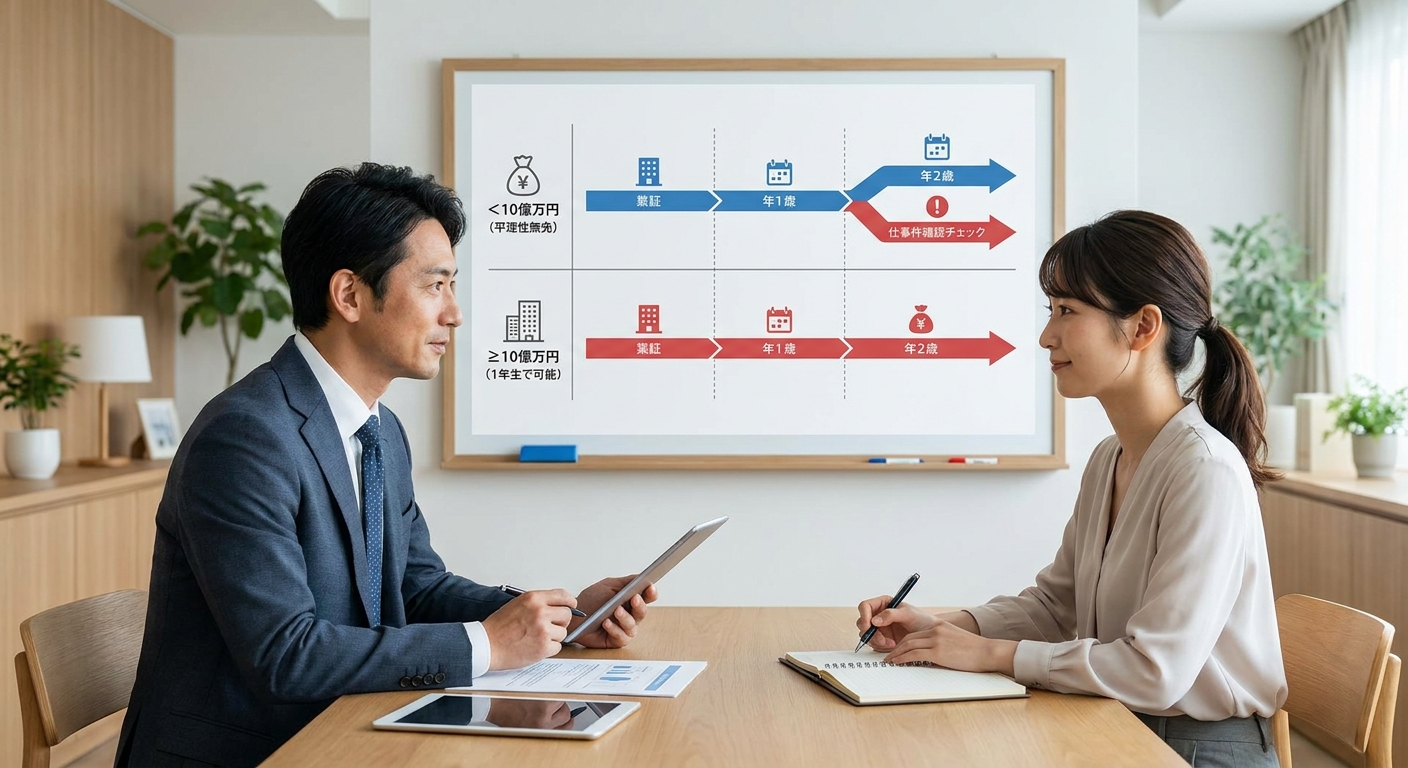 資本金1,000万円未満と以上での消費税免税・課税のタイムライン図
