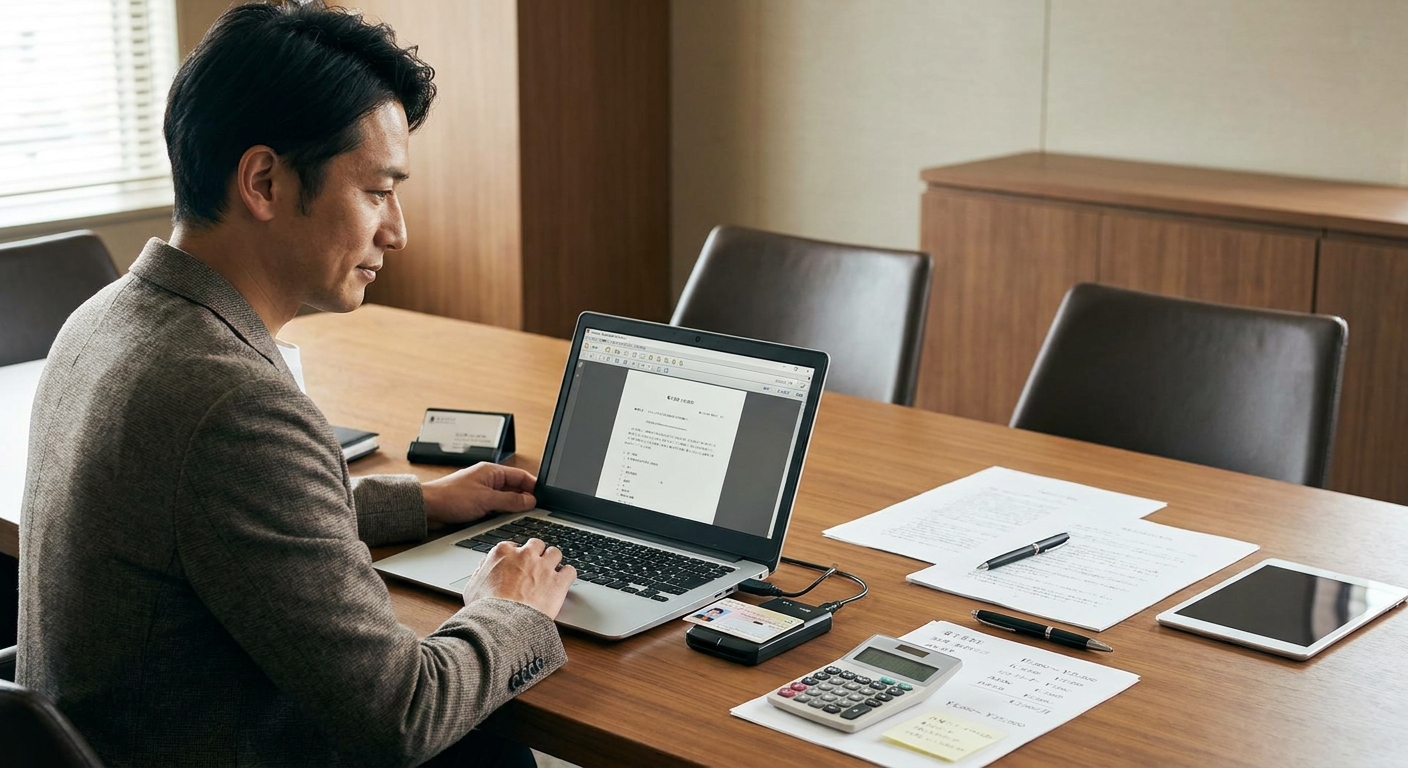 電子定款の自作にかかる必要機材と費用の内訳イラスト