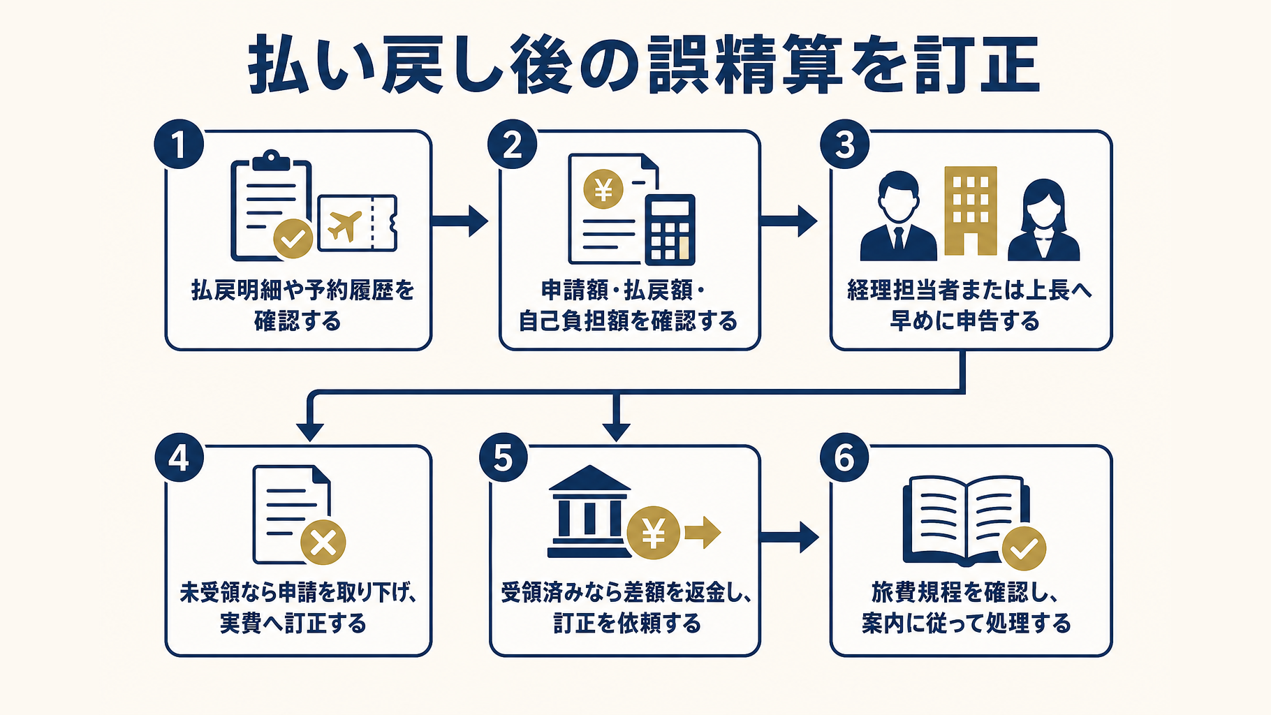 払い戻し後に誤精算した場合の自己申告から訂正・返金までの流れ